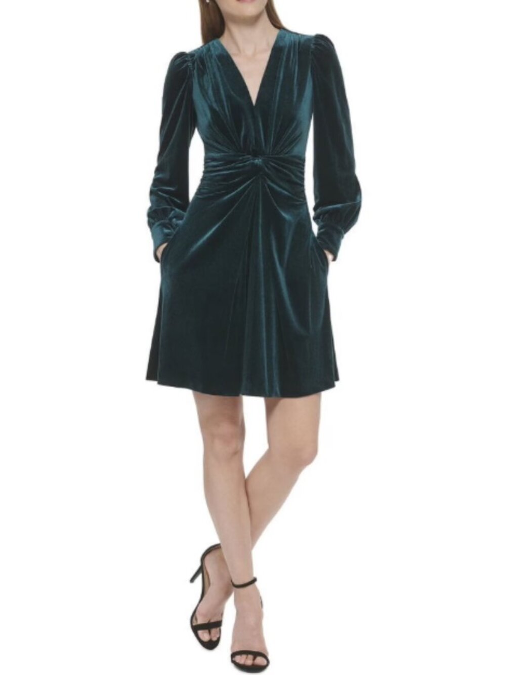 Vince Camuto Velvet Twist Front Dress Size 4 Green Long Sleeve NWOT